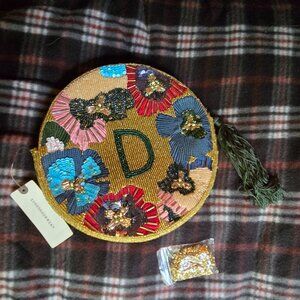 NWT Anthropologie Monogram Beaded Purse Letter D